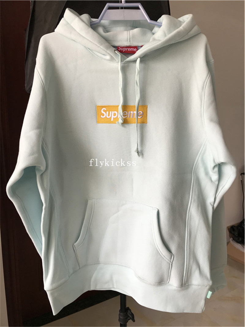 Supreme Ice Blue Hoodie With Yellow Box Logo